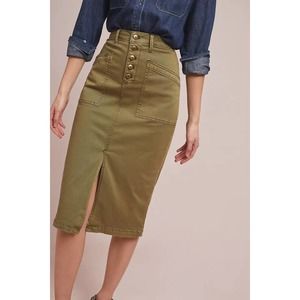[Anthropologie] Olive Chino Midi Slit Pencil Skirt